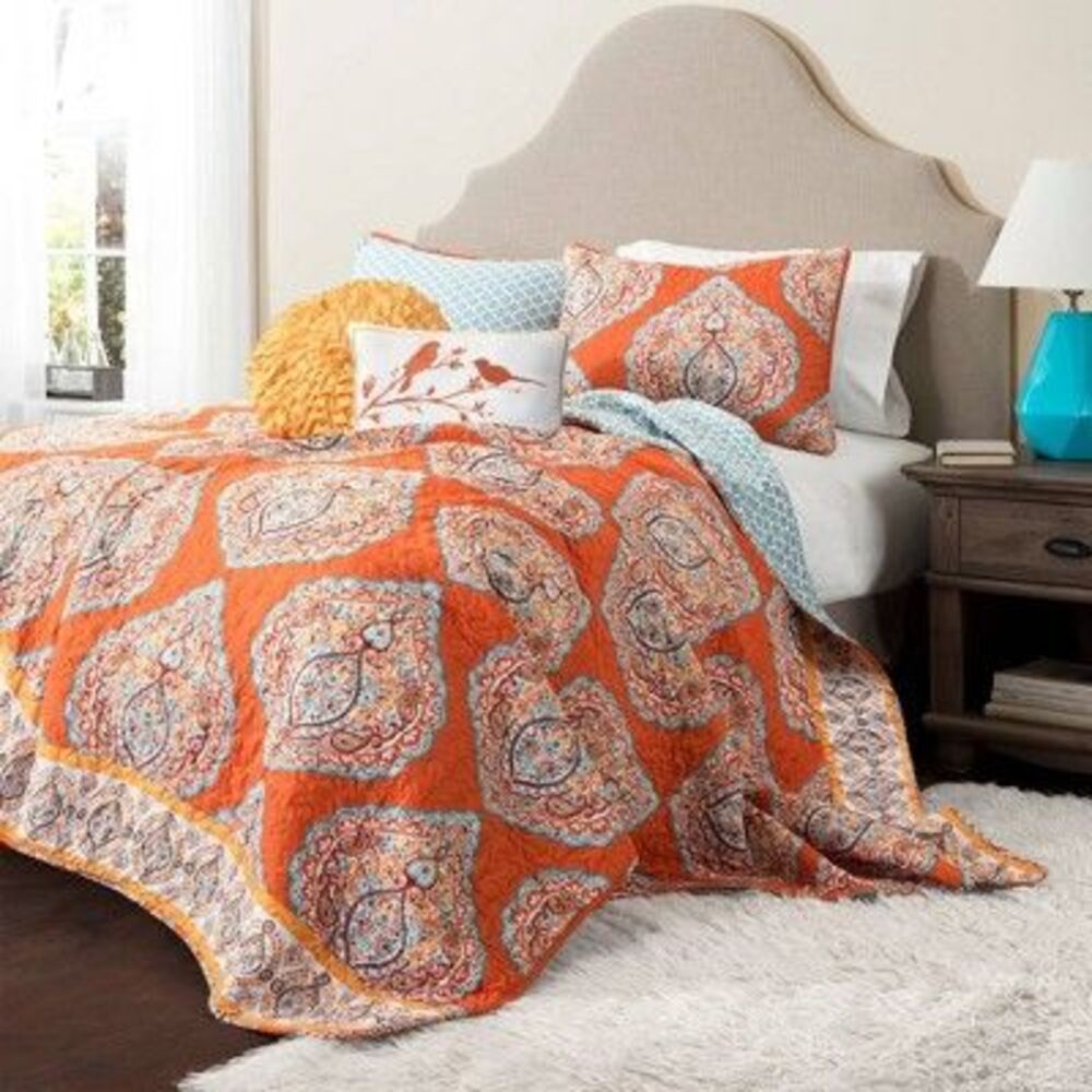 Open Box - Lush Decor - 5pc King Harley Quilt Set Tangerine - L Tangerine